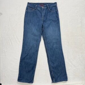 Eddie Bauer Jeans Womens 8 Blue Flannel Lined Straight Leg Mid Rise Denim